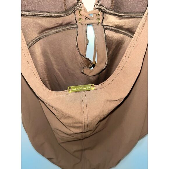 Michael Kors Women's Halterneck One Piece Swimsuit Brown Size 10 Gold Accents - Picture 6 of 7